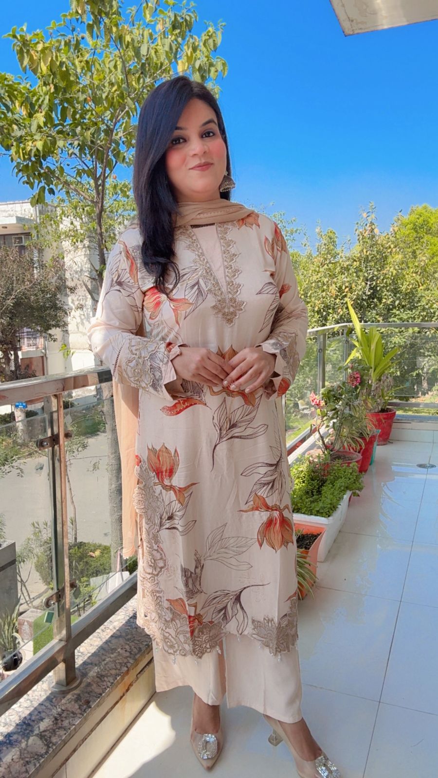 Cream Cotton Reyon Suit