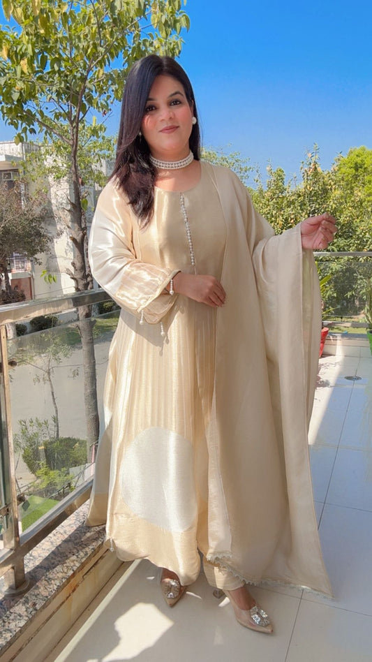 White Anarkali Glass Tissue Shimmer Silk