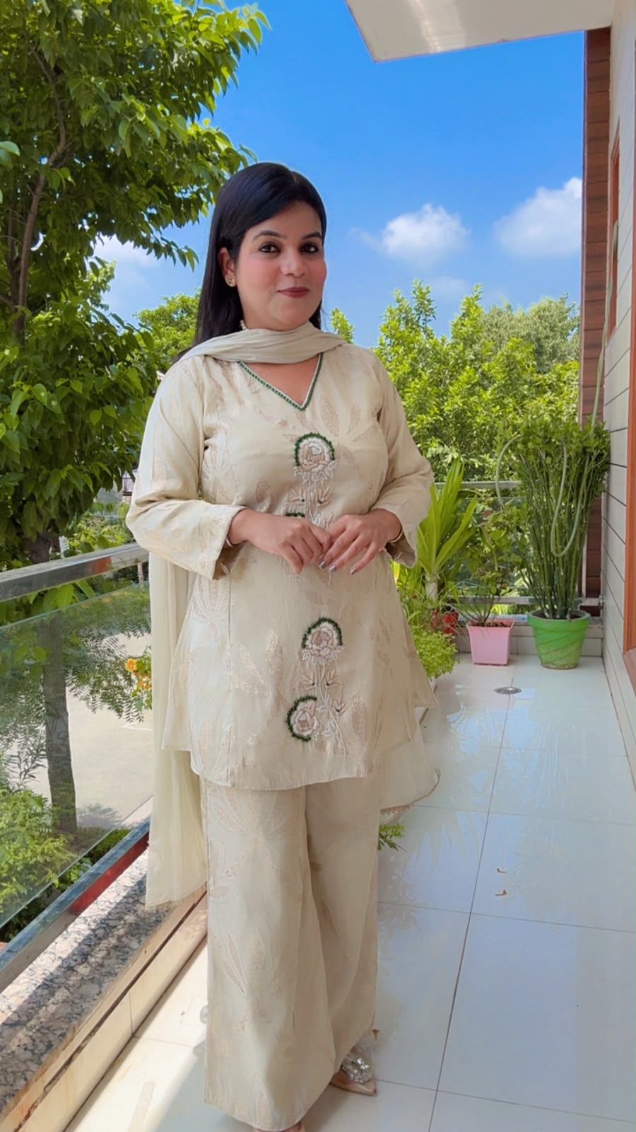 White Banarasi jacquard Suit