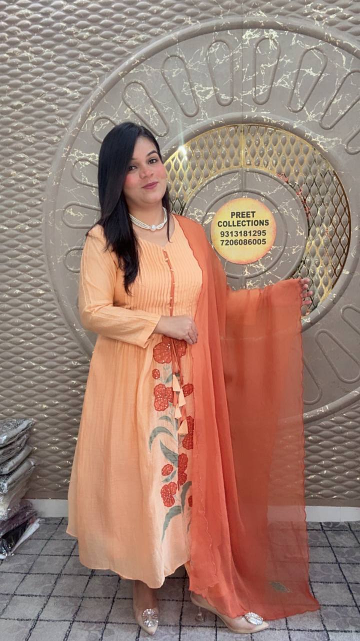 Peach Floral printed Suit