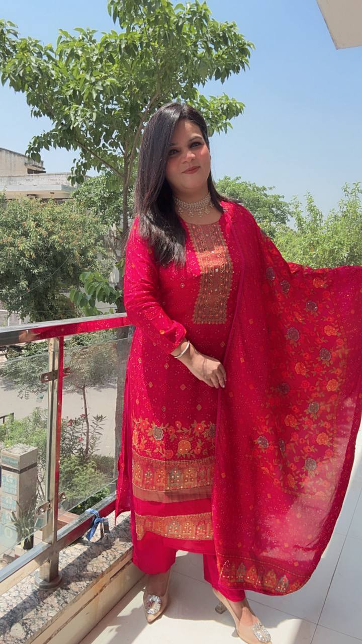 Vibrant Pink Bandhani Printed kurta Set ❤️