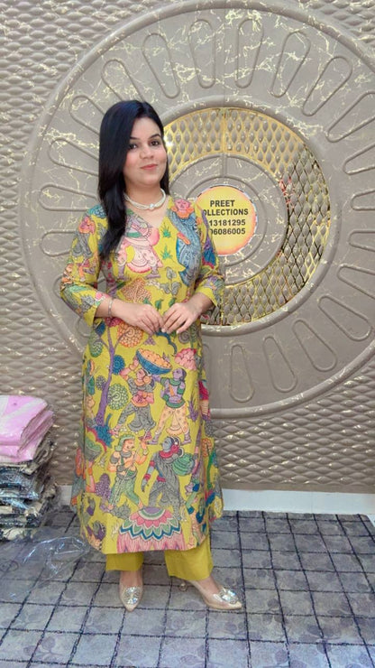 A yellow Kalamkari Printed Cotton Cord-Set