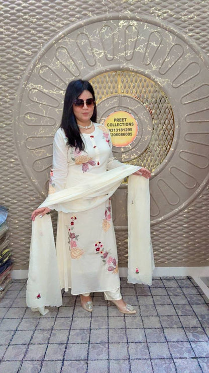 White Floral Embroidered Suit Set