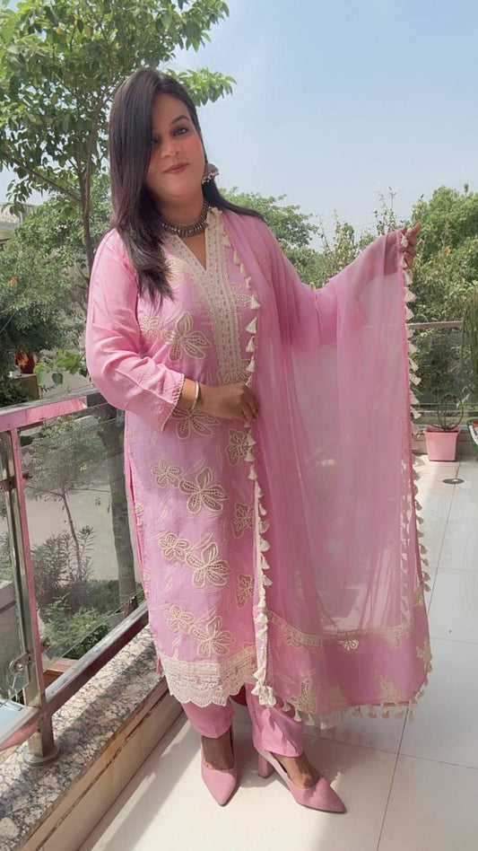 Blossom Pink Crochet Cotton Suit