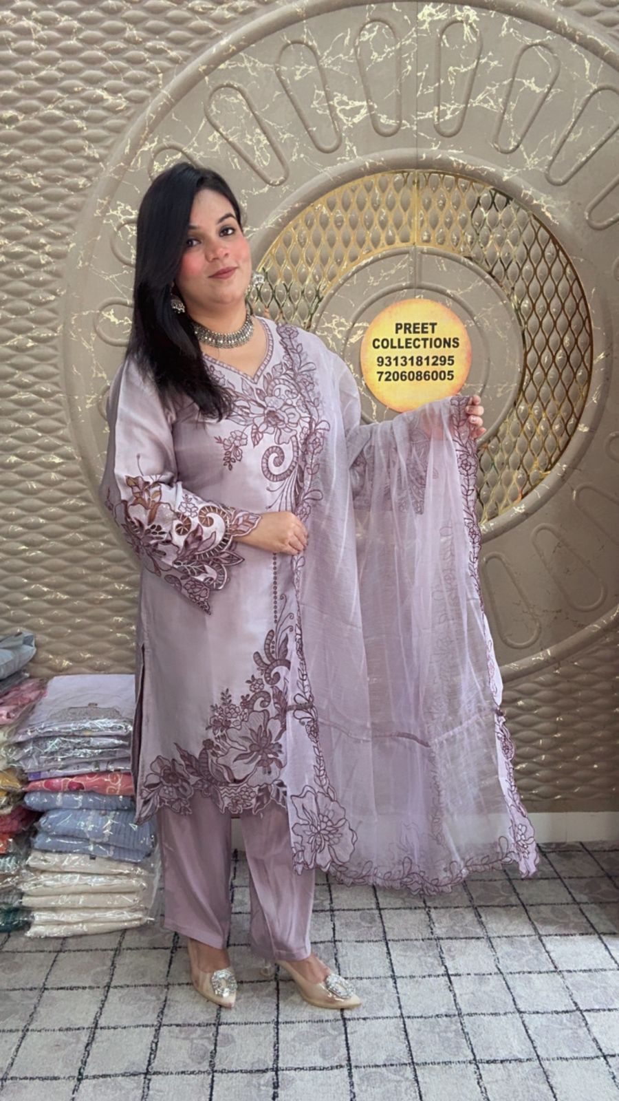 Purple Embroidered Muslin Pakistani Suit