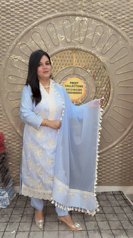 Cotton Muslin Light Blue Suit