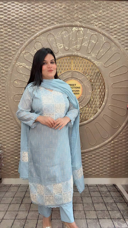 Light Blue Ethnic Cotton Kurta