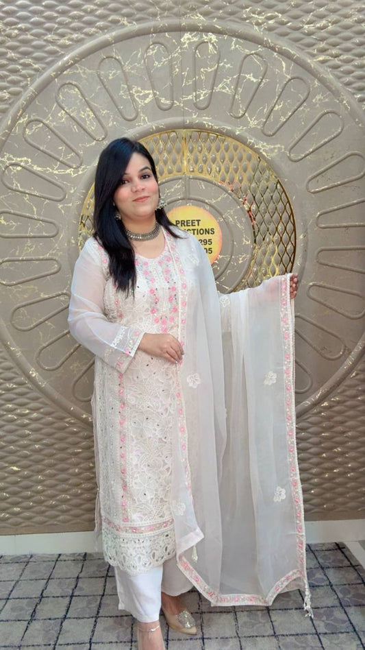 Pakistani Georgette With Pink Embroidery work Suit