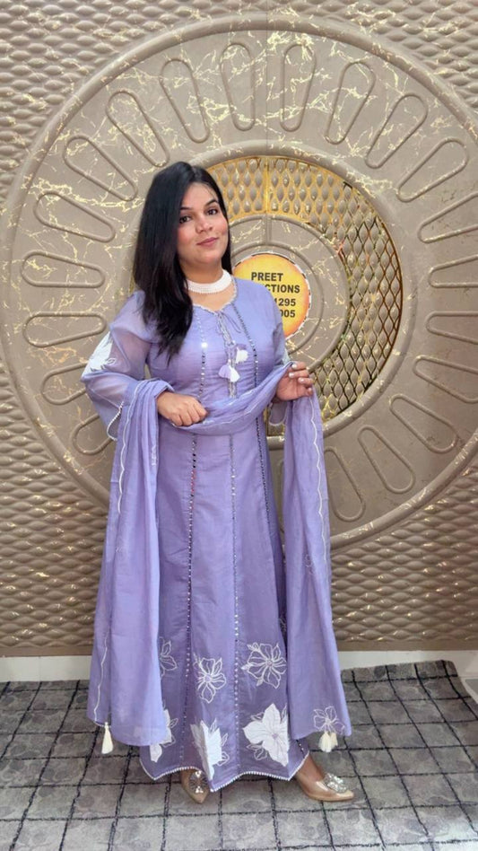 Anarkali Purple Map Cotton Kurta Set
