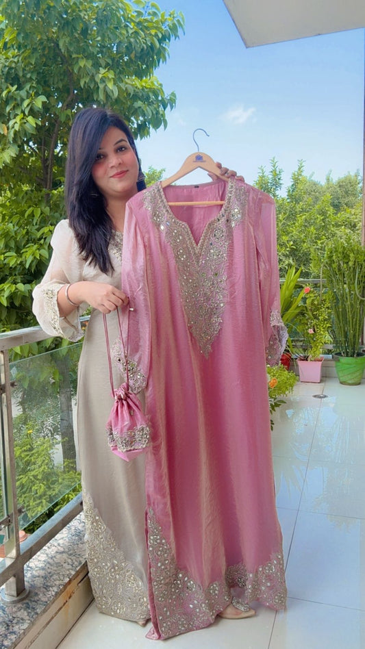 Pink Long Crush Shimmer Organza