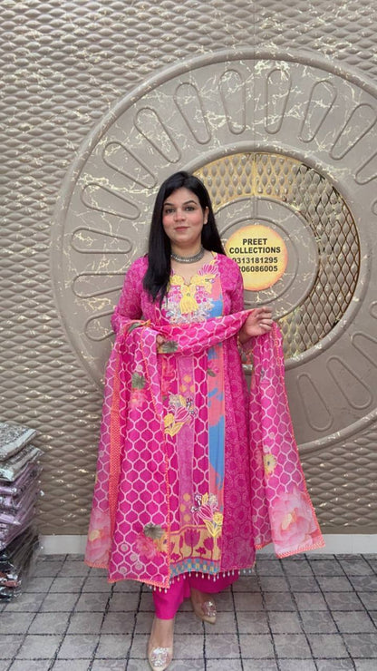 Pink Anarkali Mal Silk Suit