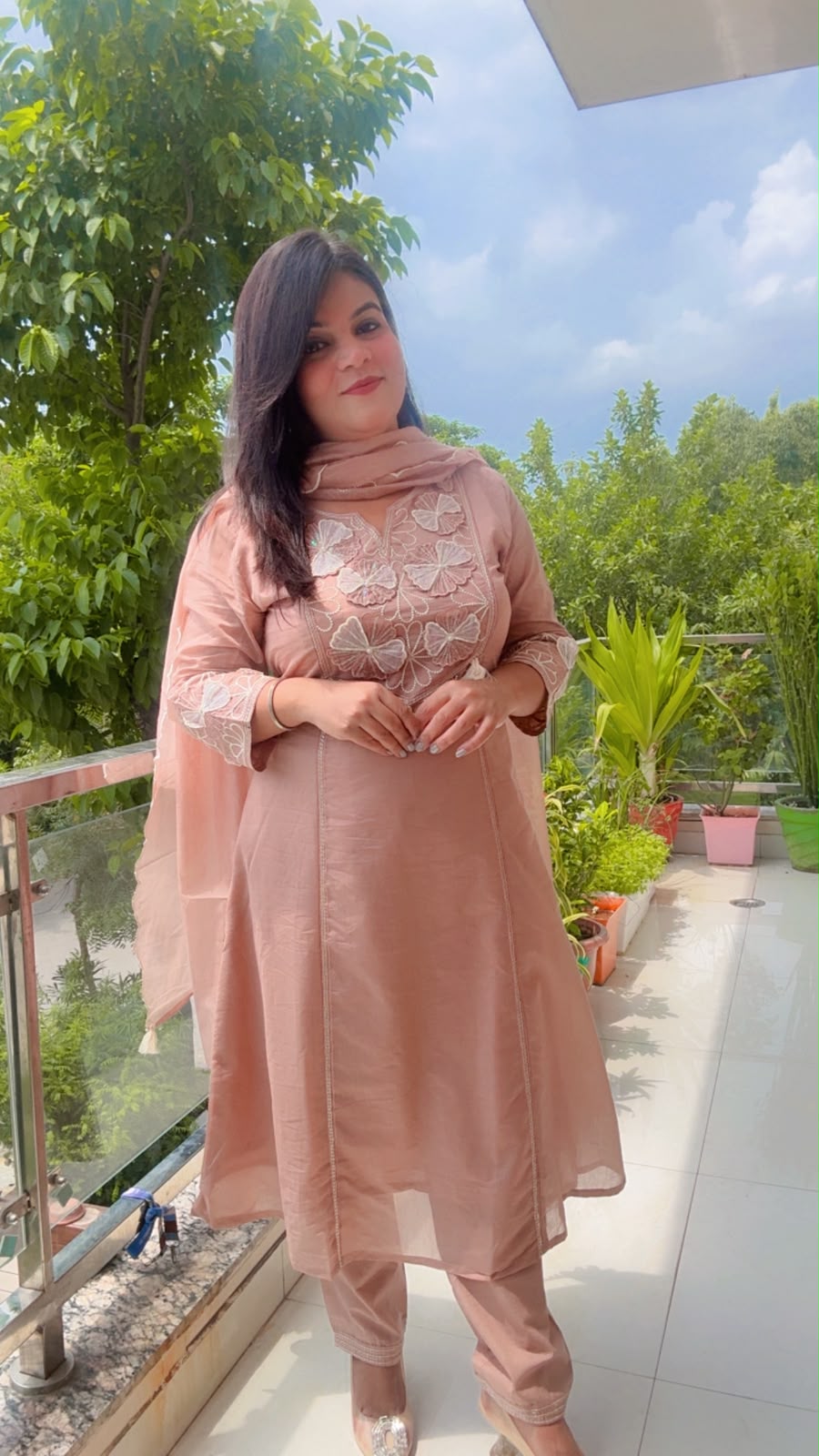 Peach Mal Cotton With Embroidery