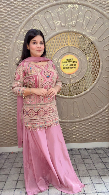 Pink Embroidered Shrara Suit