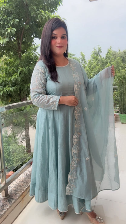 Sea Green Mal Cotton Anarkali Suit