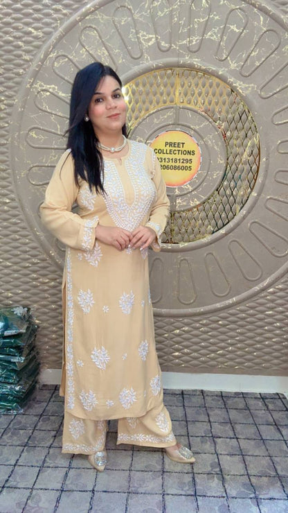 Cotton Rayon Cream Kurta Set