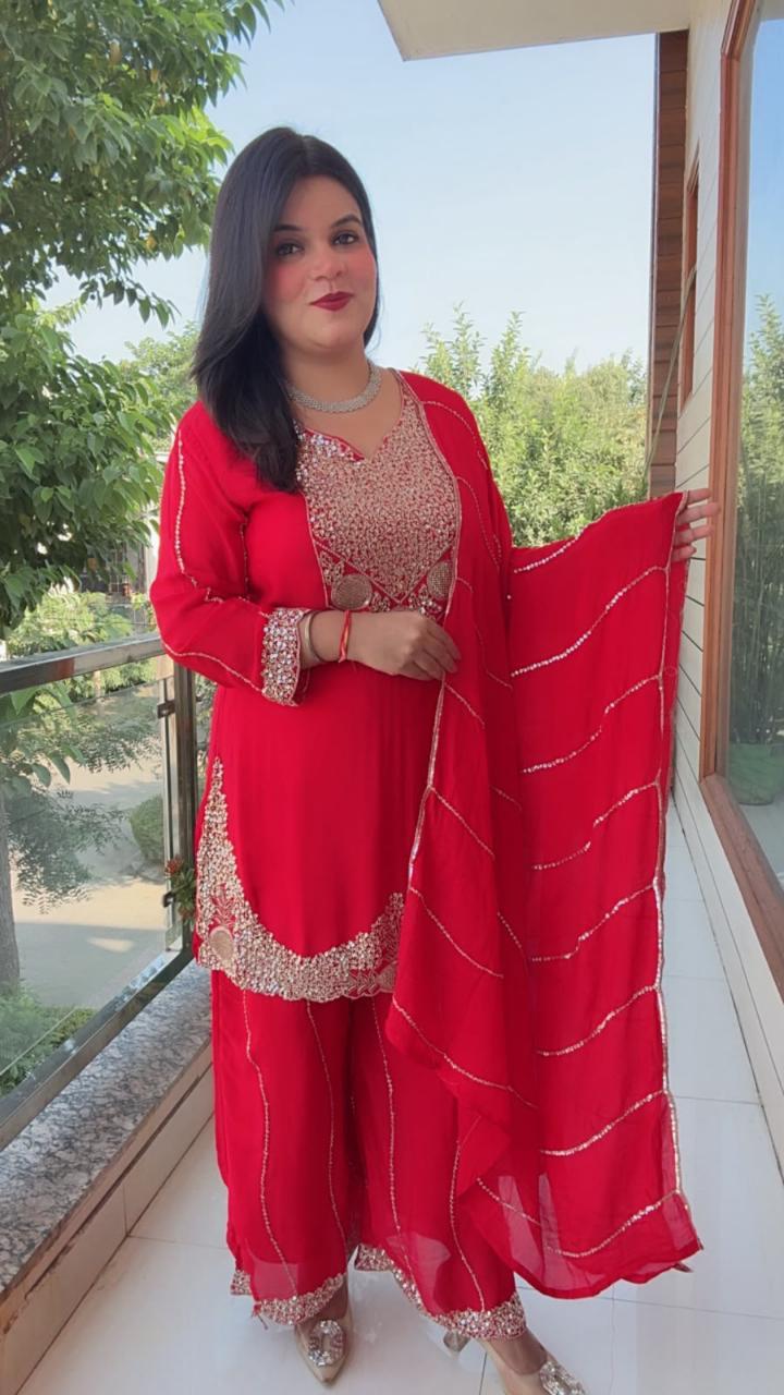 Red Chinnon Suit