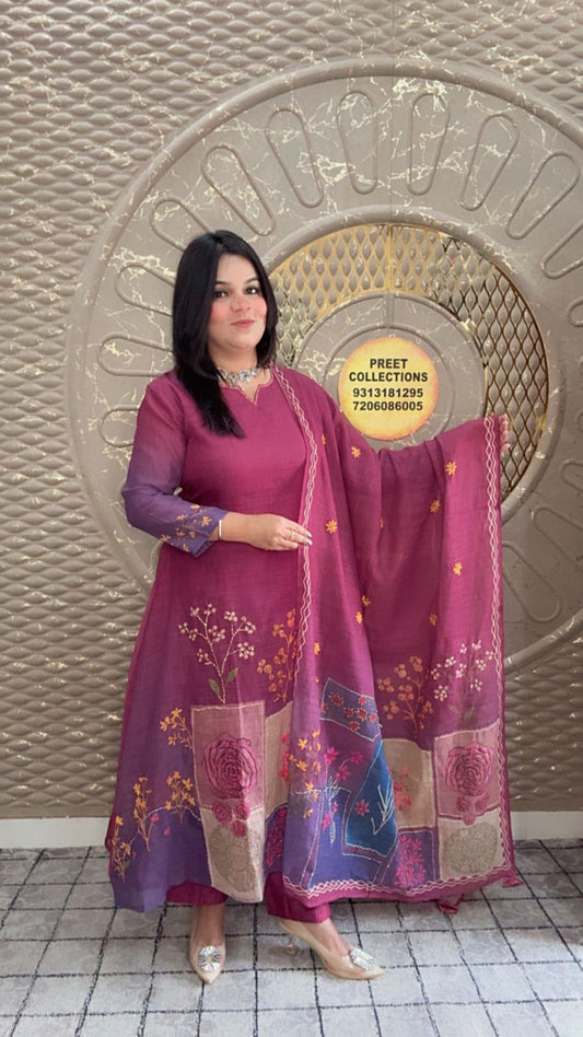 Camila Wine Linen Silk Suit