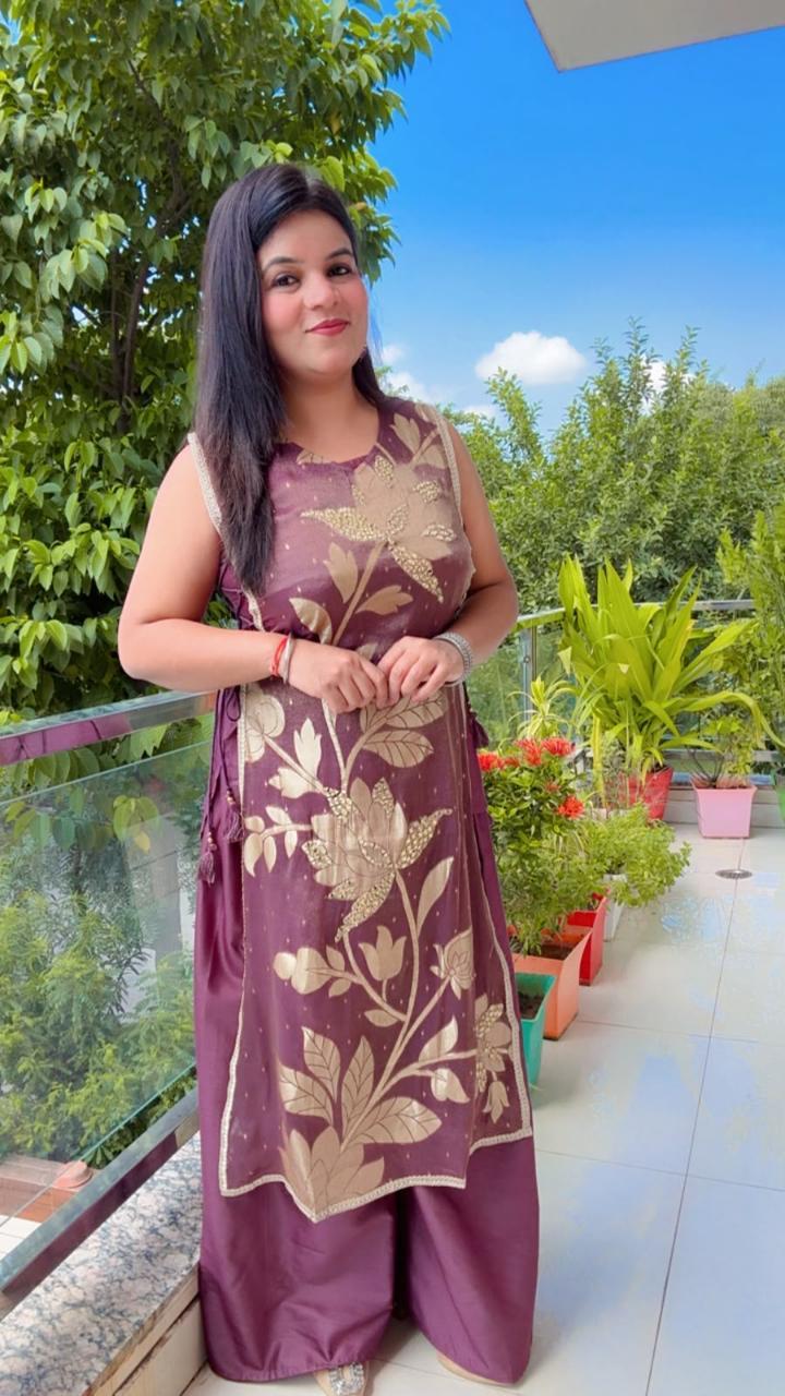 Purple And Gold Floral Print 3-Piece Cord Set