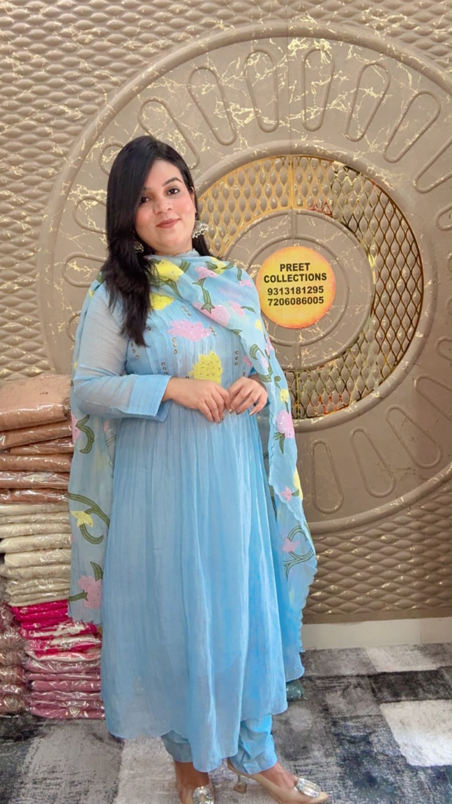 Blue Anarkali Mal Cotton Suit