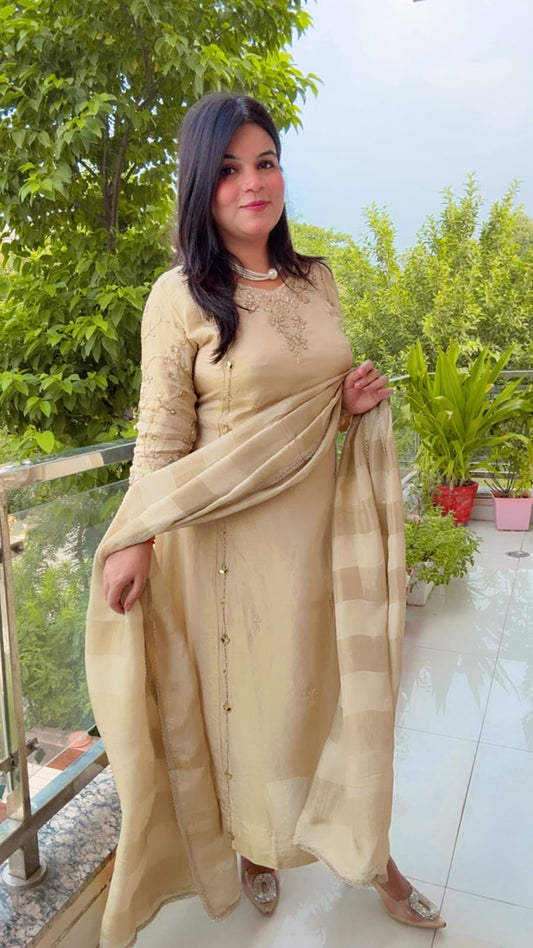 Cream Shimmer Silk Suit