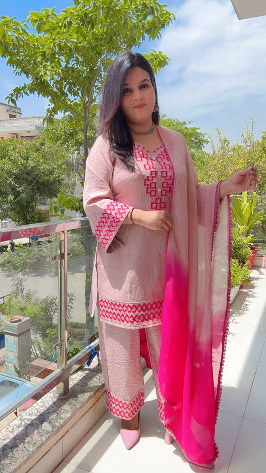 Geometric Pattern Pink linen Suit