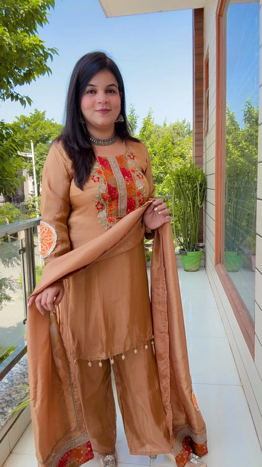 Brown Shimmer Silk Suit