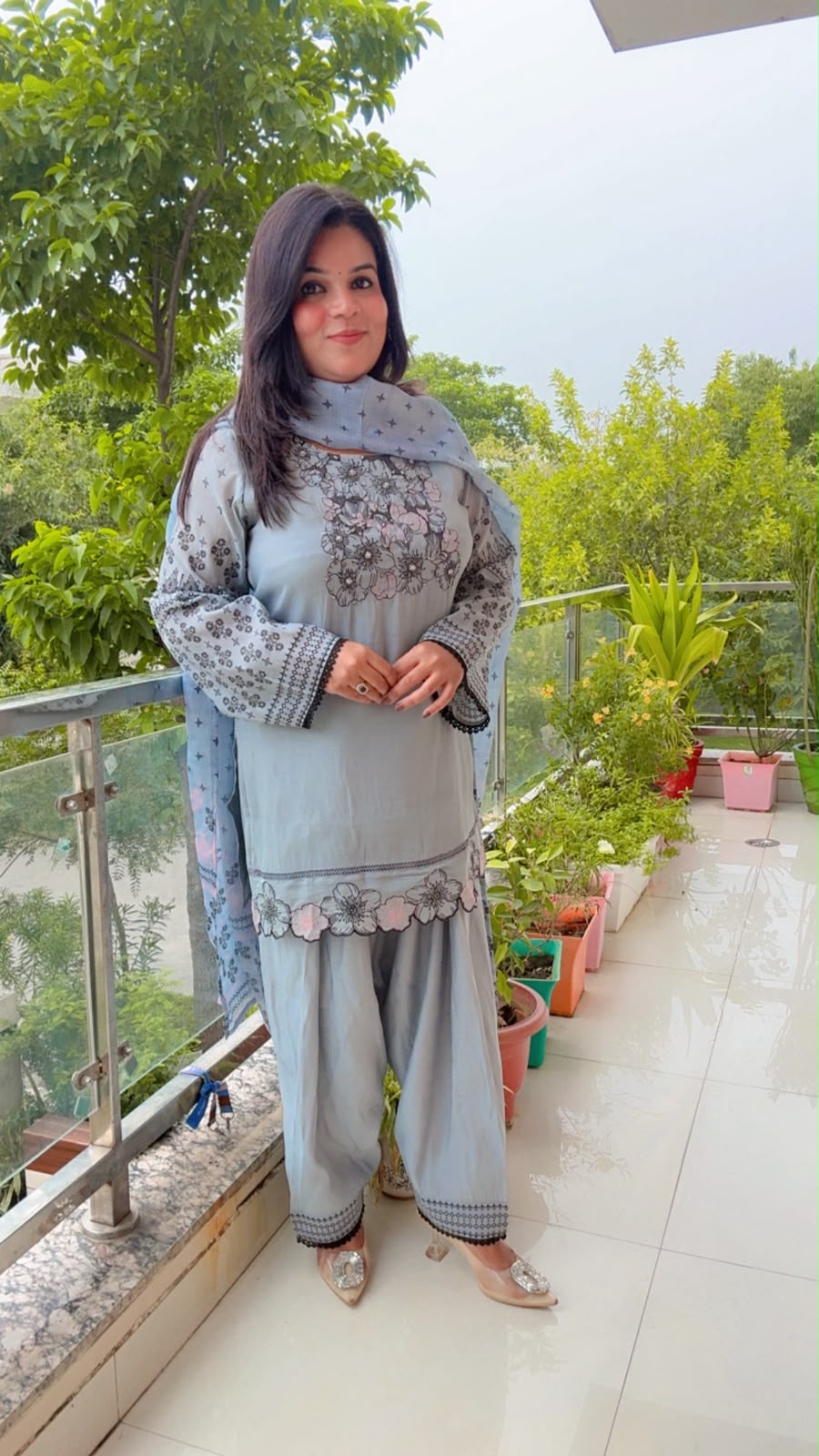 Light Blue Muslin Set With Farshi Salwar