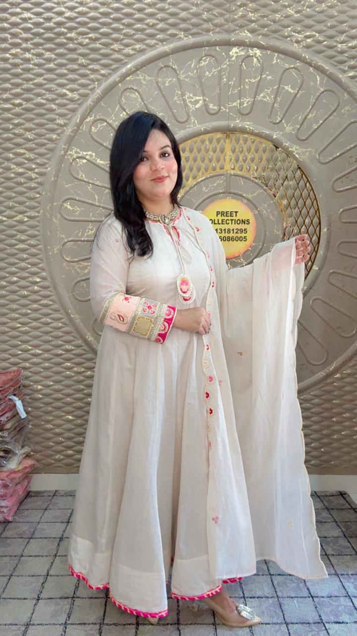 Mal Silk Anarkali With Pom Pom