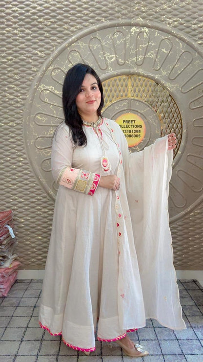 Mal Silk Anarkali With Pom Pom