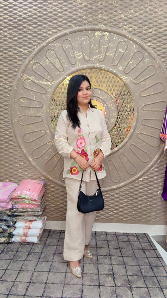 Jute Floral Embroidery Cord-Set