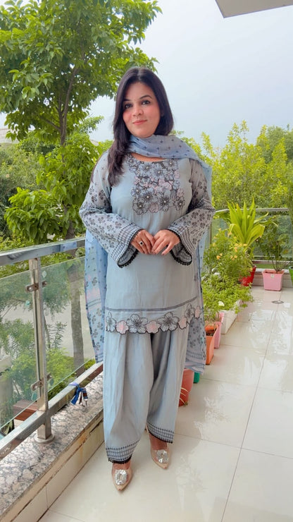 Light Blue Muslin Set With Farshi Salwar