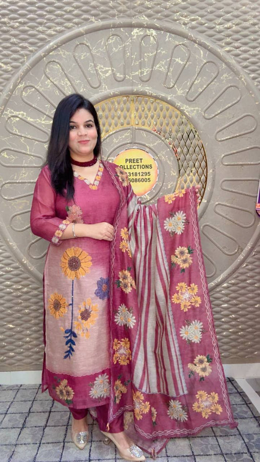 Desi Sandook Camila Qine Cotton Linen Embroidered Suit Set