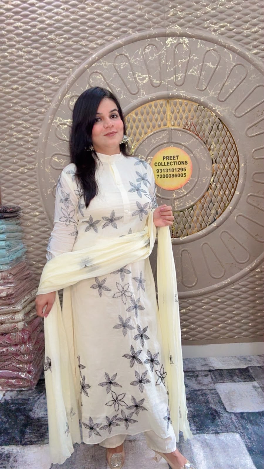 Mal Cotton White Floral Suit