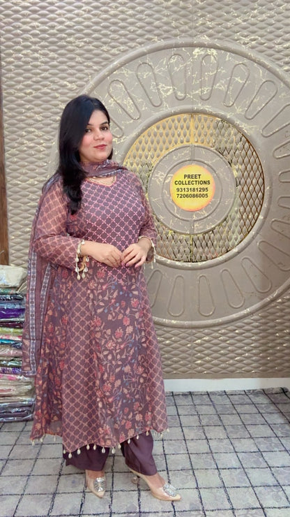 Brown Mal Silk Anarkali Suit