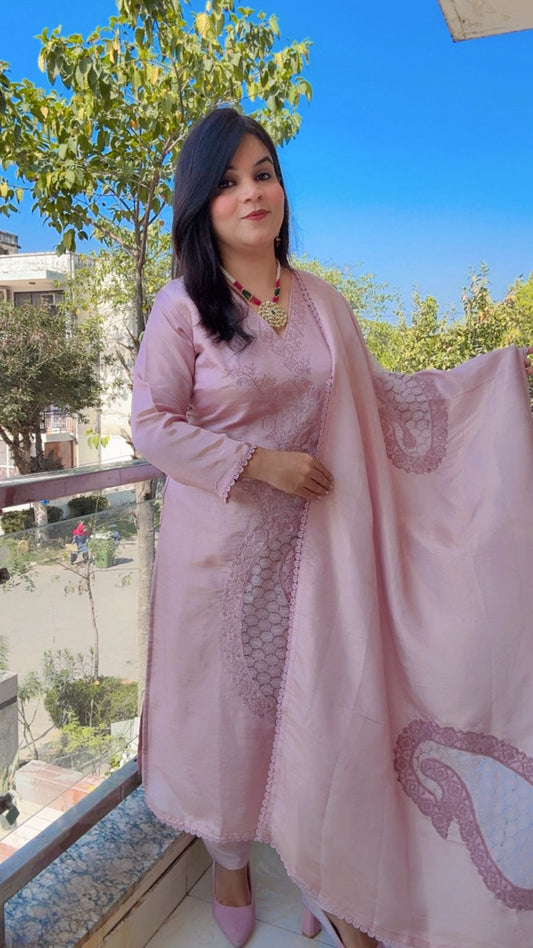 Pinkish Shimmer Silk suit