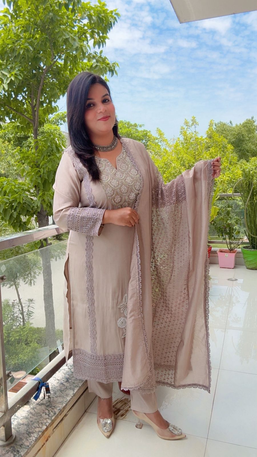 Light Brown Muslin Kurta Set