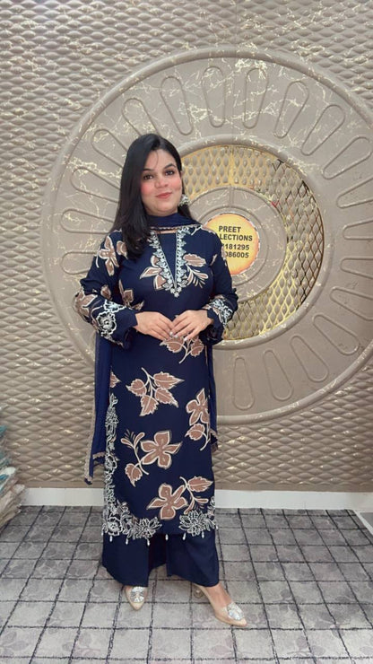 Cotton Rayon Blue Printed Suit