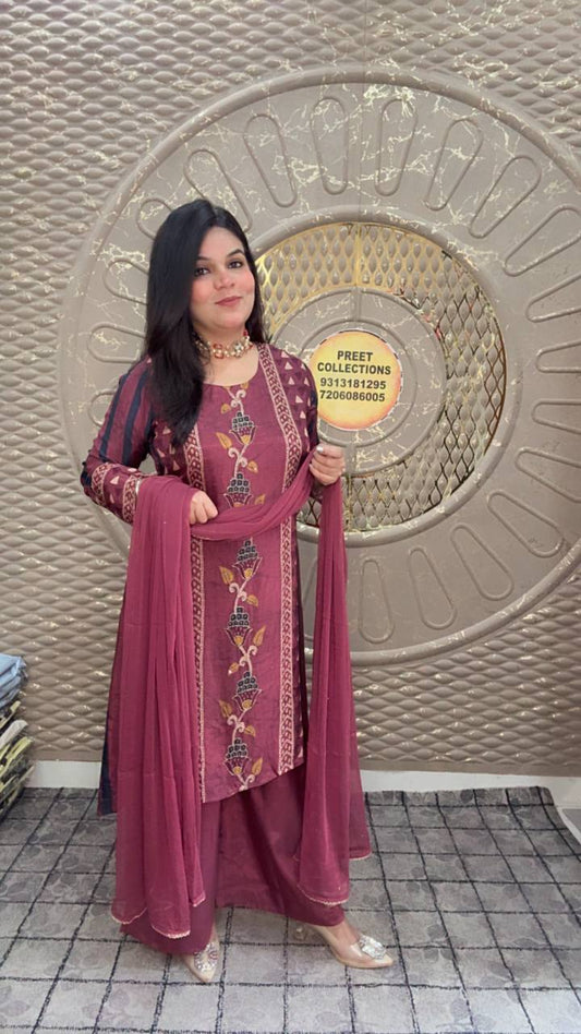 Maroon Printed Muslim Suit