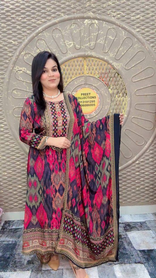 A Designer Printed Anarkali Crepe Suit