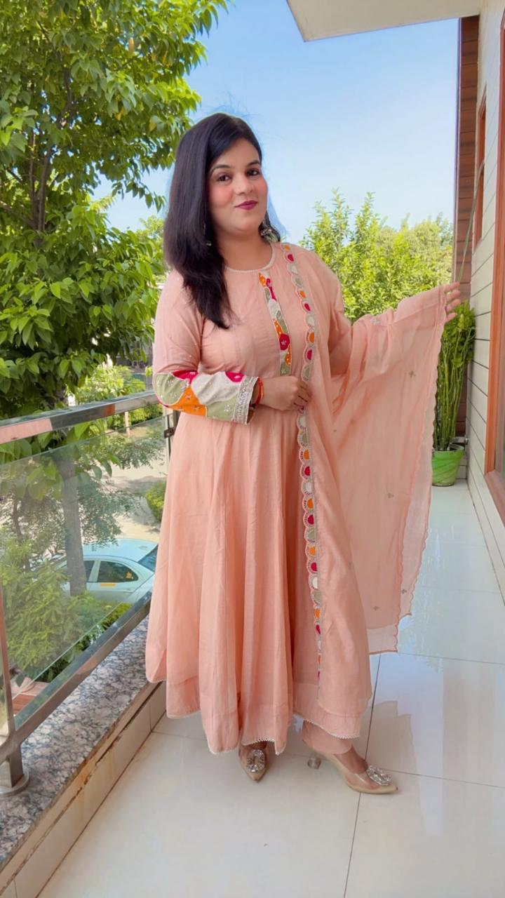 Soft Peach Anarkali Map Cotton Suit
