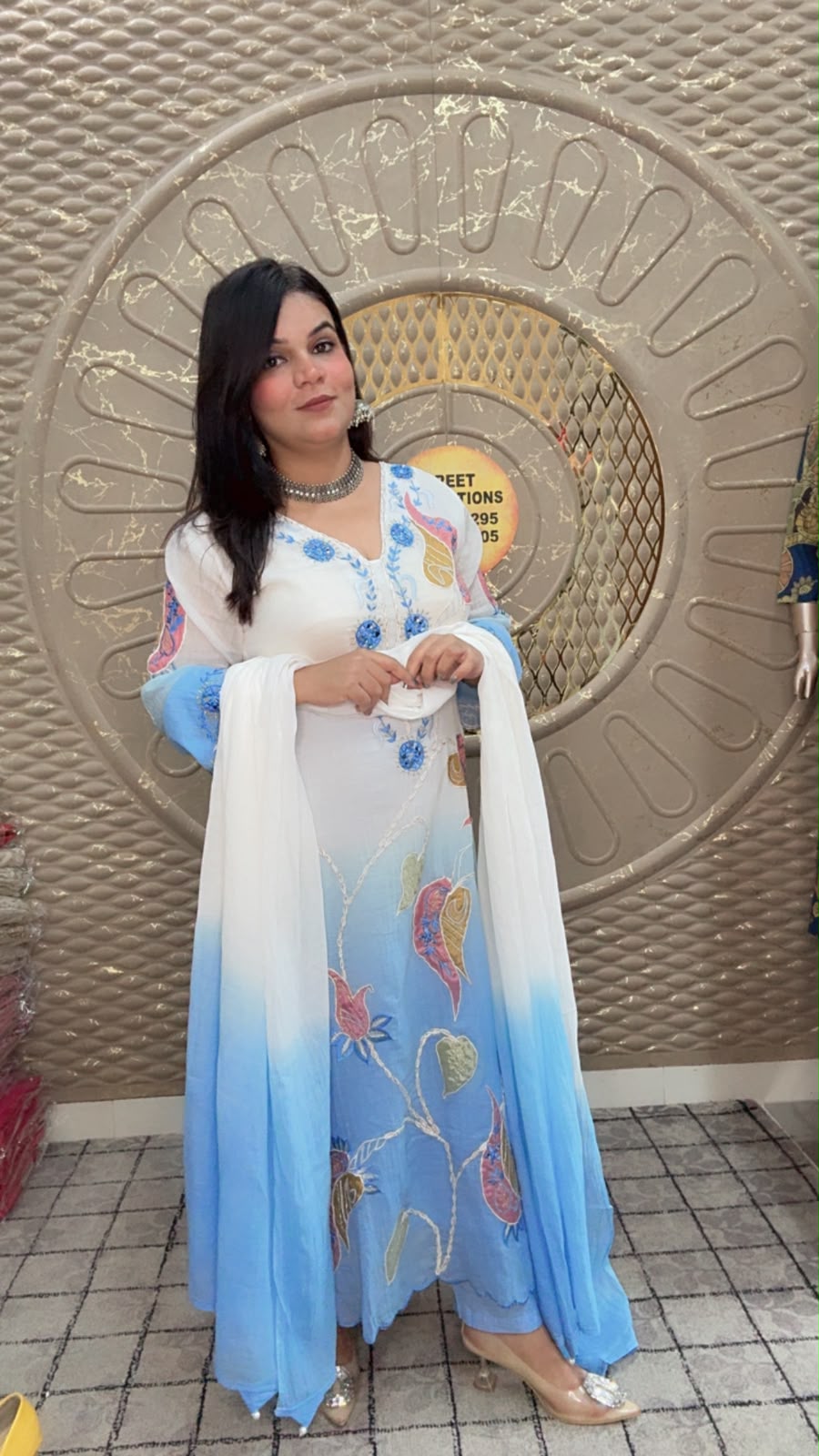 White And Blue Mal Cotton Suit