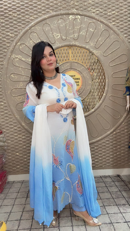White And Blue Mal Cotton Suit