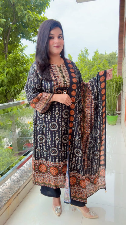 Black And Rust Printed Suit
