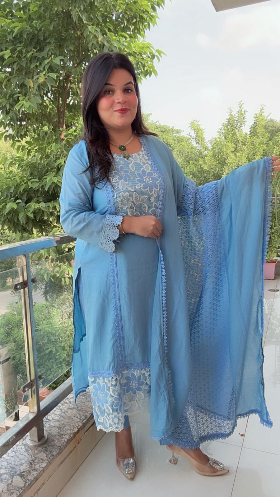 Firozi Blue Cotton Suit