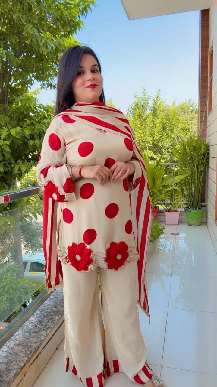 Red Polka Dot Crepe Suit