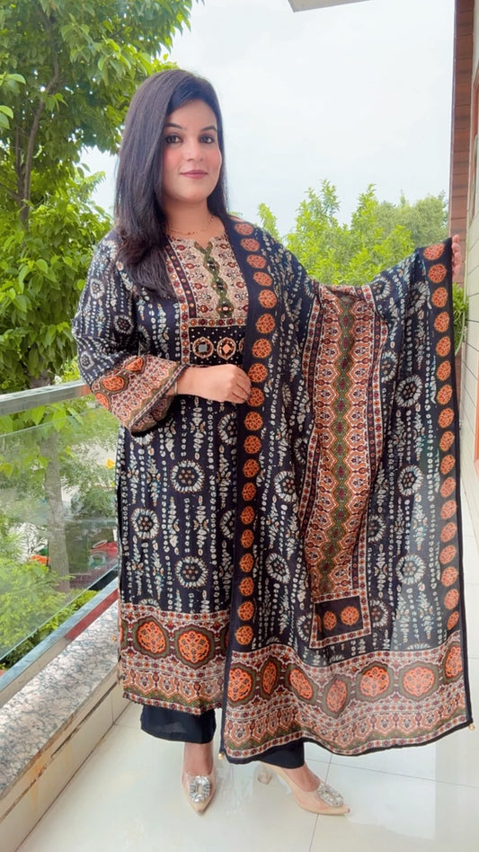 Black And Rust Printed Suit