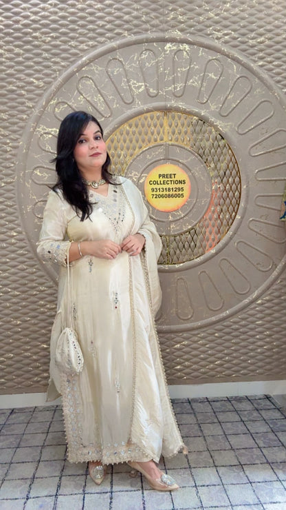 Cream Shimmer Silk Suit