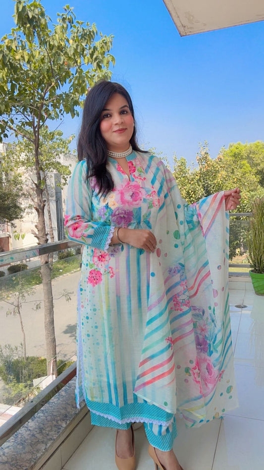 Multicolor Linen Three- Piece suit ✨️