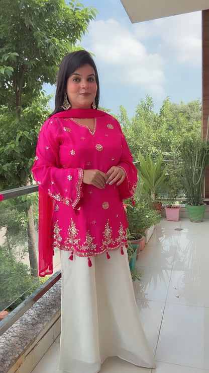 Pink And White Plazzo Suit
