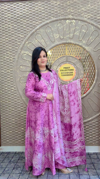 Deep Lavender Muslin Anarkali Suit with Embroidered Neckline
